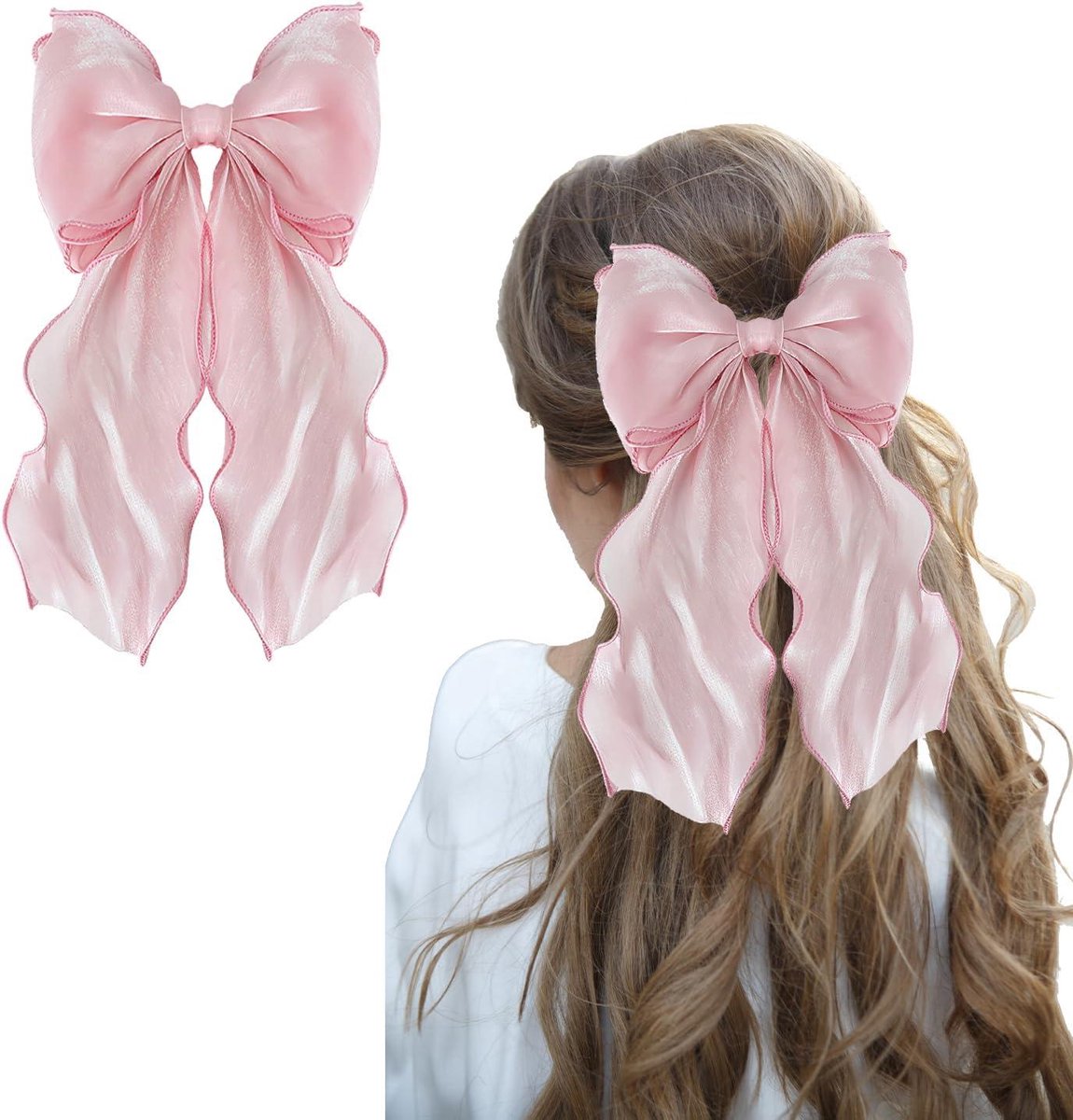 Ronte - Grote Roze Haarstrikken Clips voor Vrouwen en Meisjes