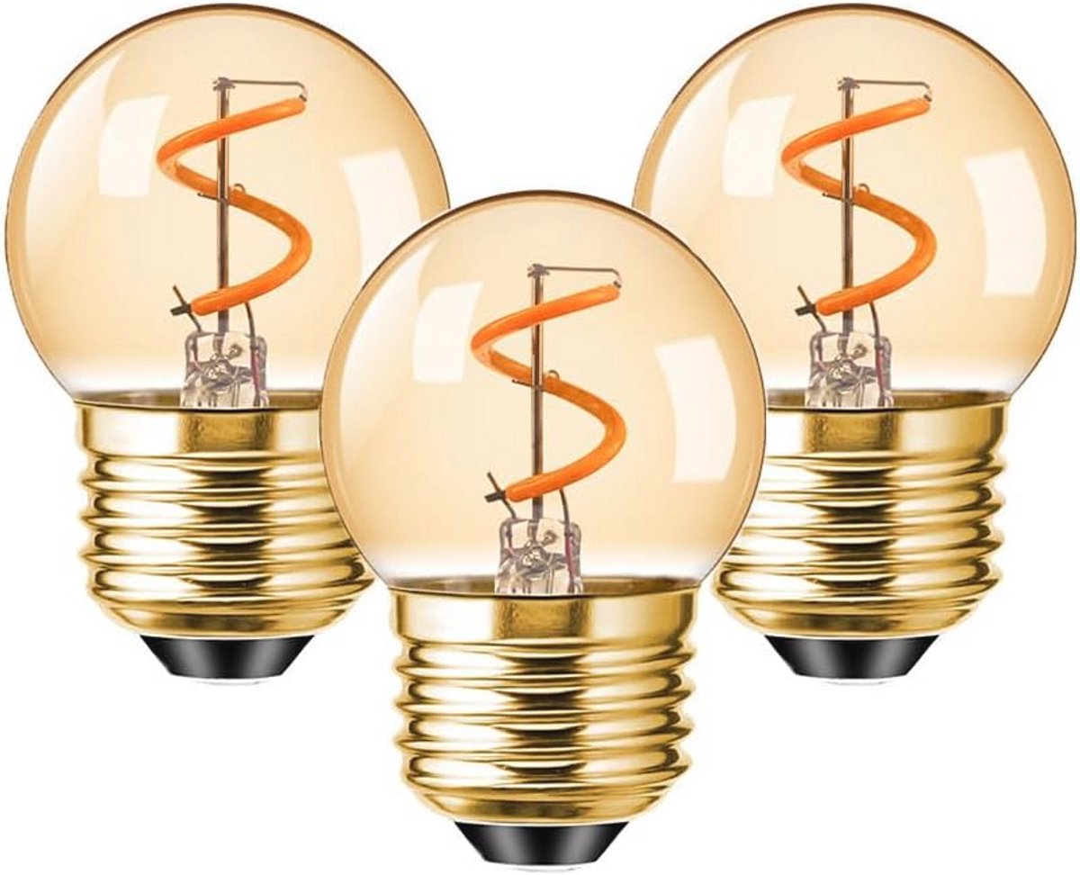 Vintage LED-lampen E27 1,5W G40 Dimbaar Amber Warmwit 2200K Decoratieve Golfballampen 3 Stuks