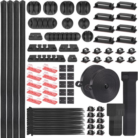 Kabelbeheerset 188 stuks met zelfklevende kabelclips, binders en