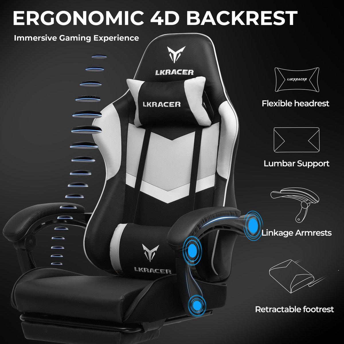 Gaming Stoel met Telescopische Voetsteun, Ergonomisch In - afbeelding 2