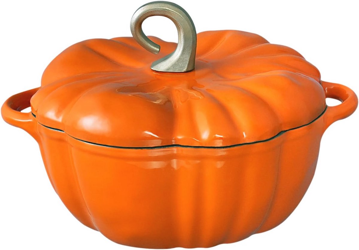Pompoen Gietijzeren Oven Pot met Deksel - 3.8 Quart voor Soepen en Stoofschotels