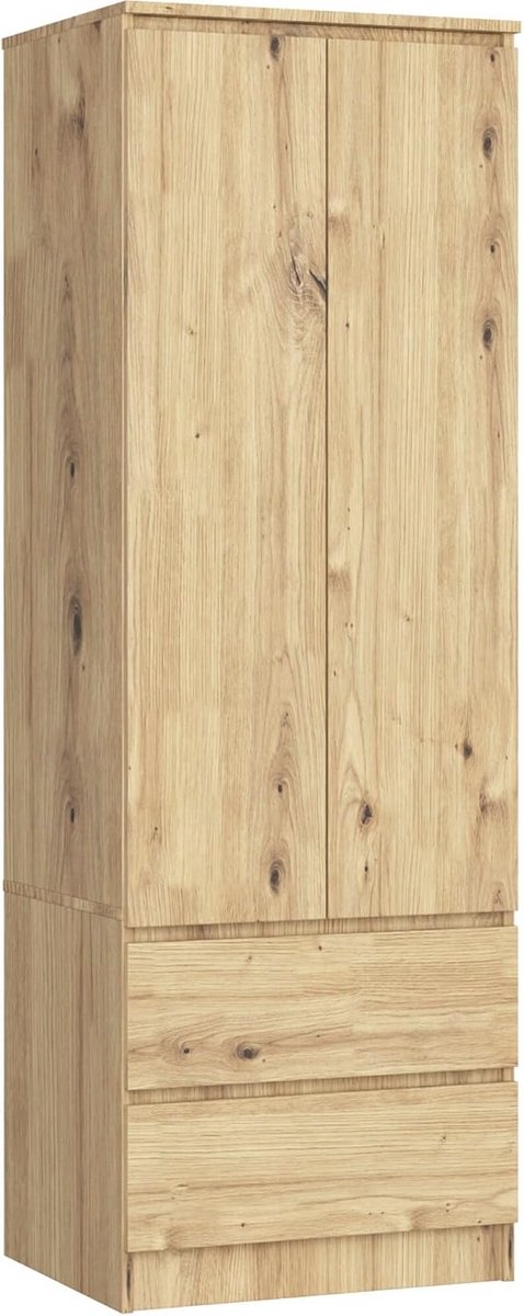 Kast Met 2 Deuren en 2 Laden | Slaapkamer Opbergmeubel | L60 x H180 x D51 cm | Laminaat Pa