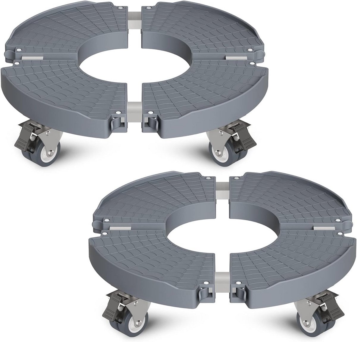 Plantenroller Ø 40-57 cm - Rolplank met 200 kg Draagkracht - Onderzetter voor Bloempotten met Zwenkwielen - 2 Stuks, Grijs