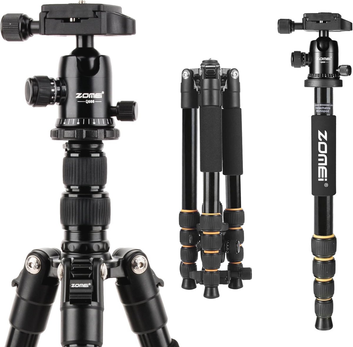 Lichtgewicht Aluminium Reisstatief - 155 cm 3-in-1 Fotostatief met Panorama Kogelkop en Snelwisselplaat
