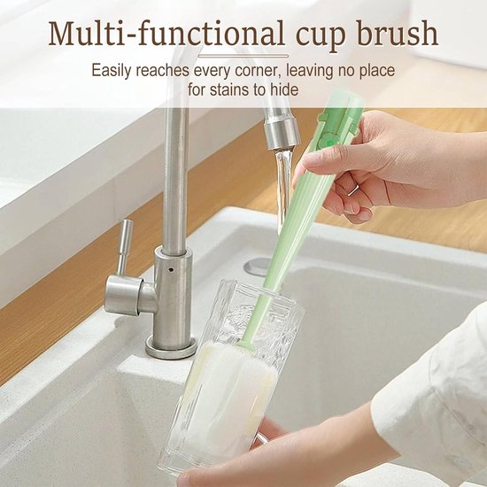 Flessenborstel - 5-in-1 multifunctionele flessenborstel met spletreinigingsborstel - rietjesborstel - reinigingsborstel - voor thermosflessen - rietjes - glazen flessen - drinkflessen - keukenaccessoires - schoonmaaktools — afbeelding 2