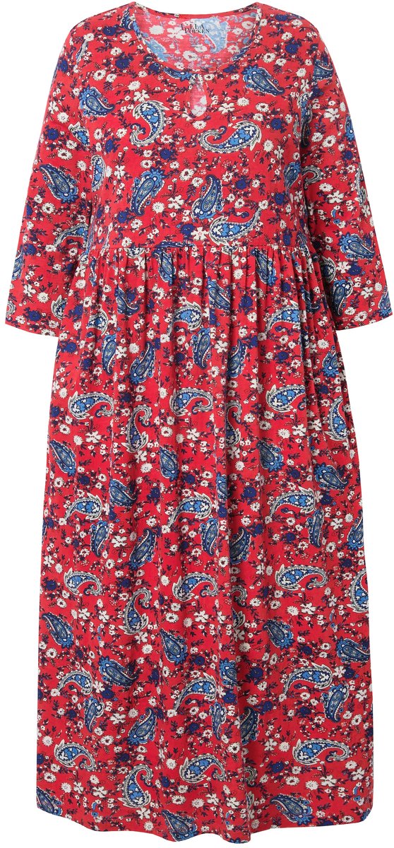 Ulla Popken Dames - Jersey jurk A-lijn keyhole ronde hals 3/4-mouwen - Marine - Maat 66+