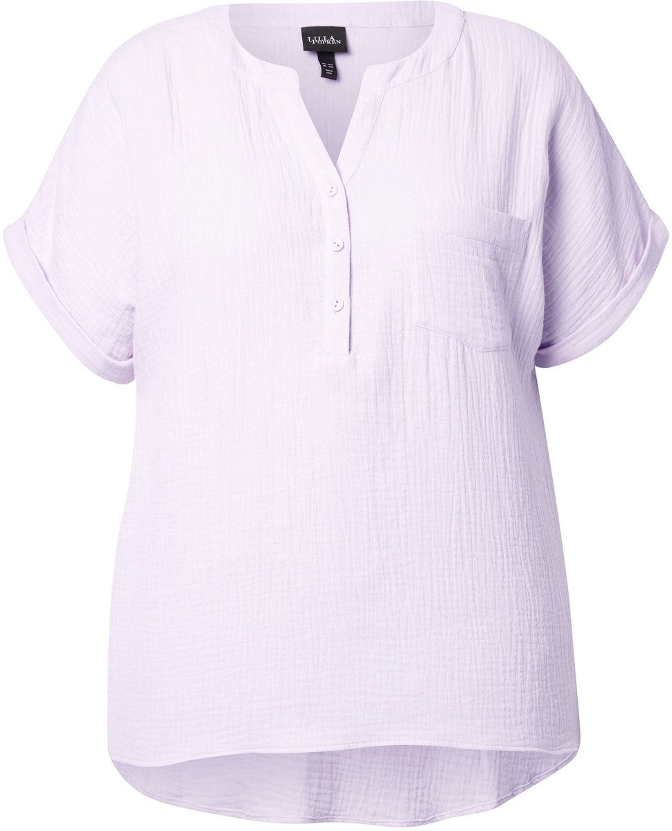 Ulla Popken - Dames - Mousseline blouse oversized tuniekhalslijn halve mouwen - Lavendel - Maat 42+