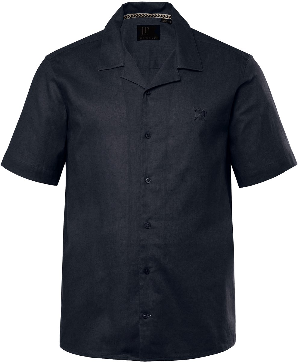 JP 1880 - Heren - Overhemd van een linnenmix korte mouwen Cubaanse kraag - Navy blauw - Maat 6XL