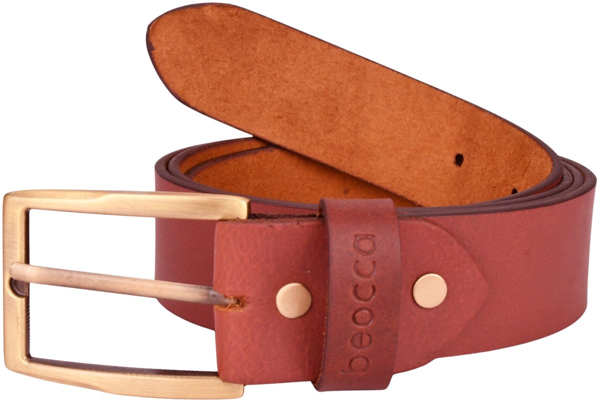 Beocca Oden Leren Herenriem - Broekriem van Plantaardig Gelooid Leer - Handgemaakt - Mat Gouden Gesp - 115cm - Duurzaam en Tijdloos - Cognac