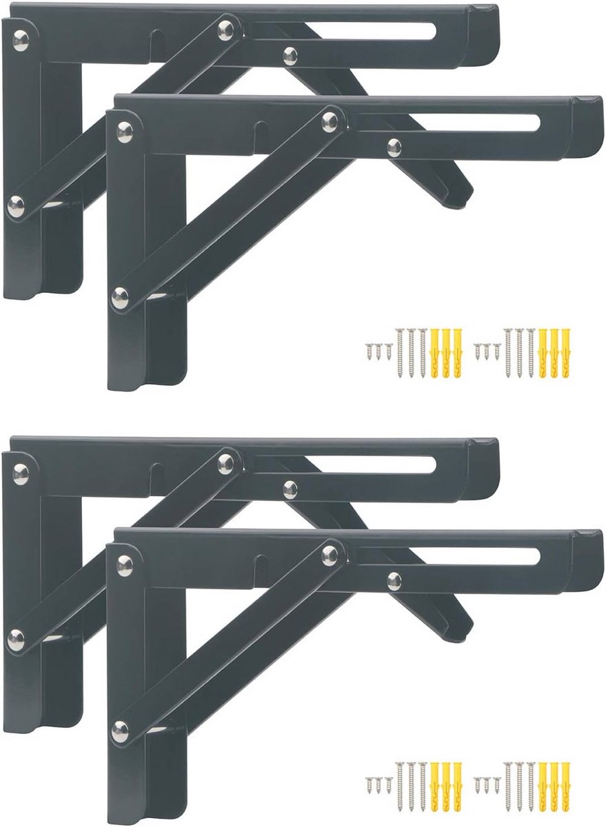 4 Stuks Opvouwbare Wandplank Beugels - Heavy Duty Roestvrij Staal Ondersteuning voor Ruimtebesparende DIY Projecten