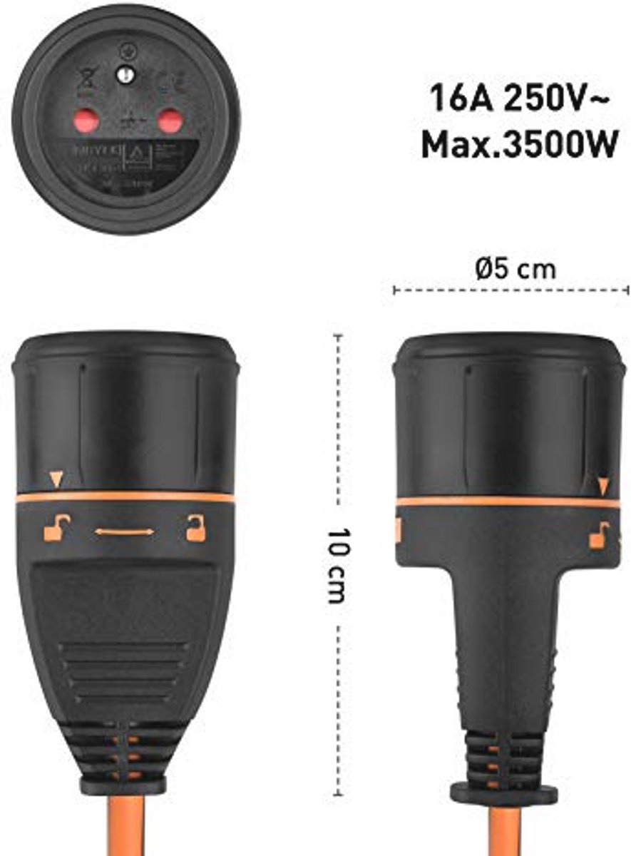 Tuinsnoer met Haspel - 40 m - 3G1.5 mm - Vergrendelingssysteem