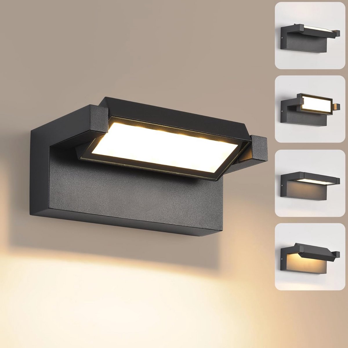 Waterdichte Wandlamp voor Binnen en Buiten - 22W LED Muurverlichting met 350 Graden Draaibaar Paneel - Warmwit 3000K - Perfect voor Tuin, Terras en Balkon