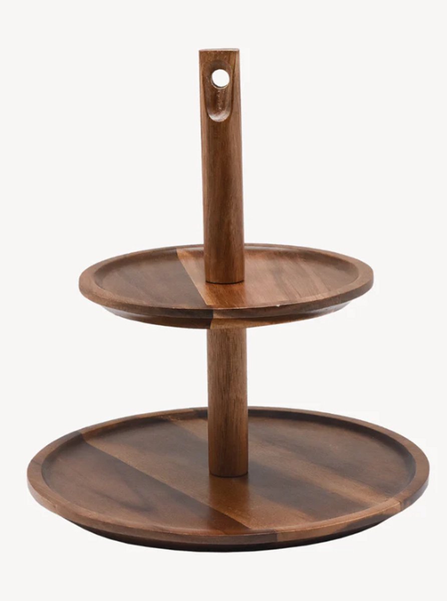 Zoha Lumo Acaciahouten Serveerstandaard – 2-Laags – Houten Etagère – 25 cm – Handgemaakt & Stijlvol
