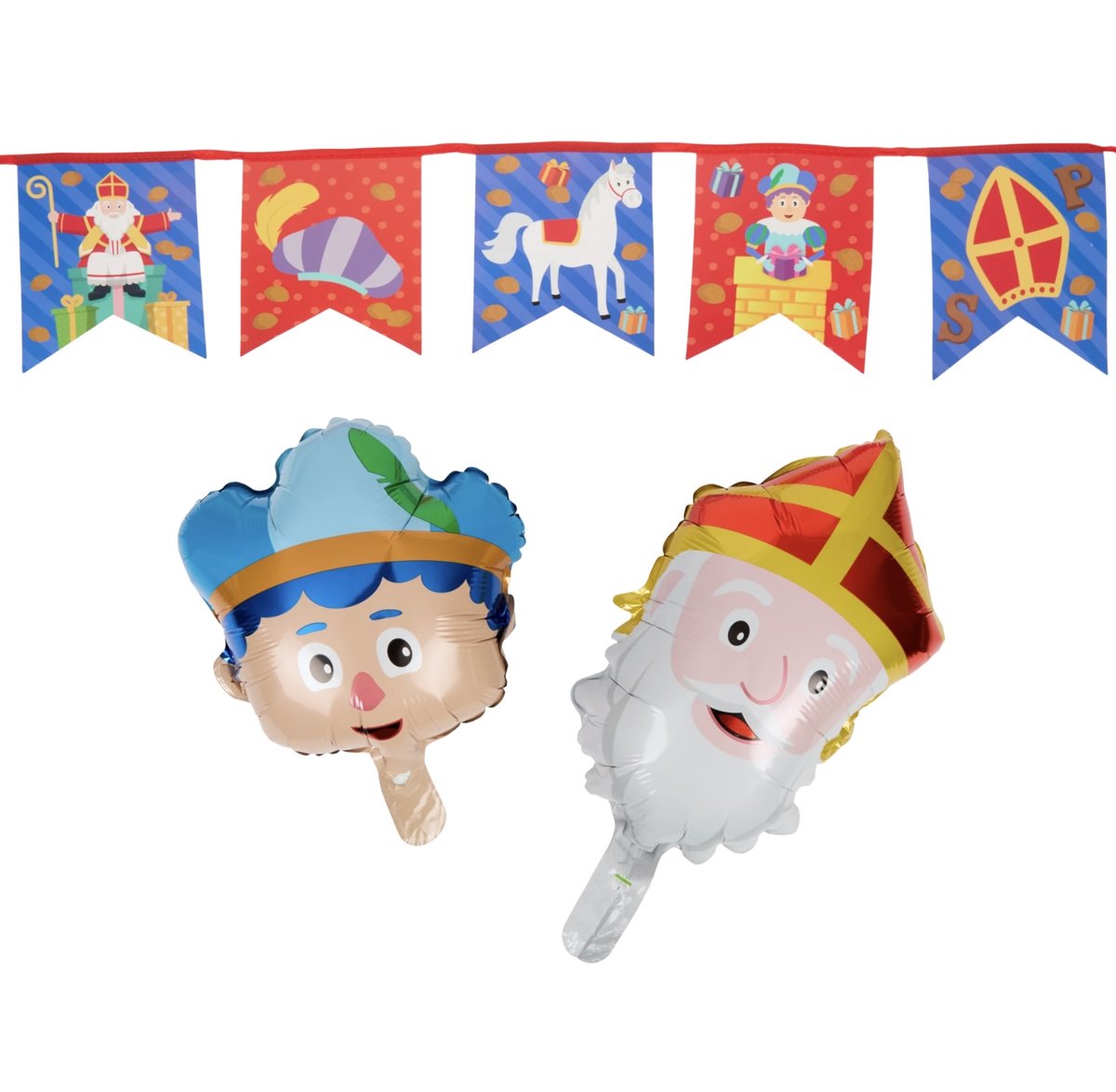 Sinterklaasfeest decoratie set - sinterklaas versiering - vlaggenlijn en ballonnen - herbruikbaar - pakjesavond - 5 december - sint en piet - feestdecoratie
