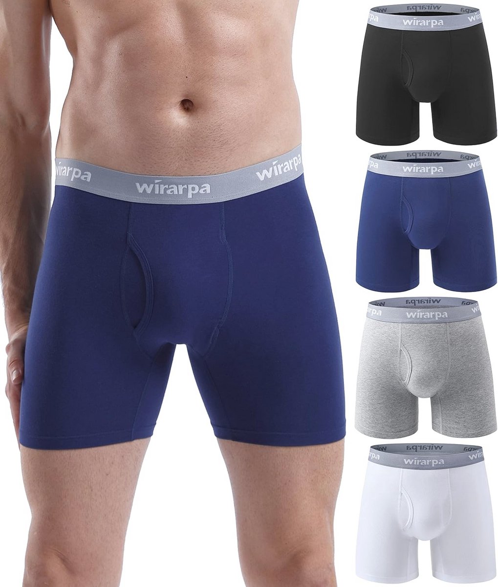Katoenen Boxershorts voor Heren - Stretch Ondergoed met Open Gulp - Verpakking van 4 Stuks