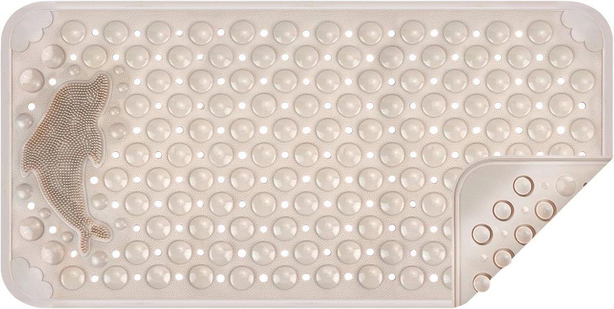 Antislip Badmat met Voetmassage en Dolfijnvormige Borstel - 35 x 70 cm, Kaki