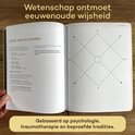 Open Vertellis Heling Journal met een gele kompas-visualisatie en tekst over wetenschap en wijsheid.