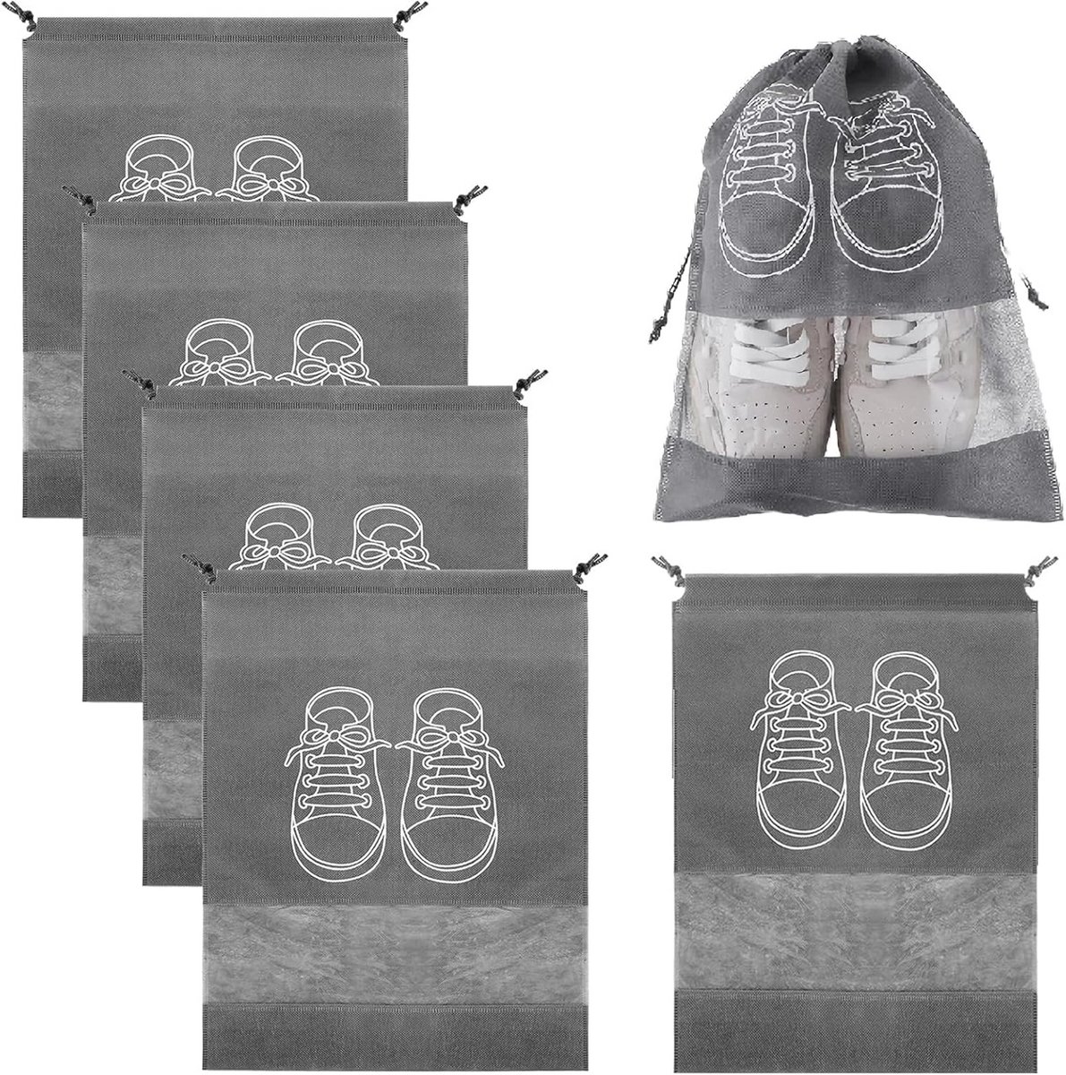 Transparante schoenopbergzakken voor reizen - 5-pack organizer