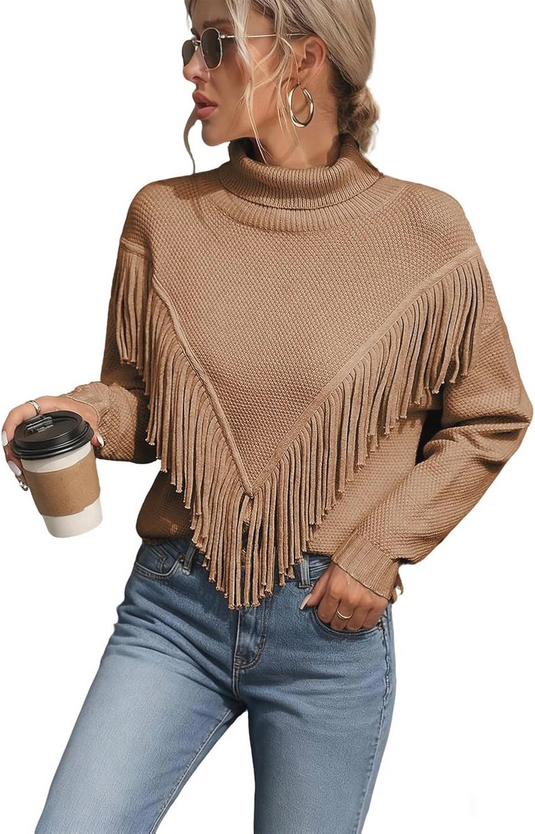 Lange coltrui dames met franjes en lange mouwen - warm en comfortabel