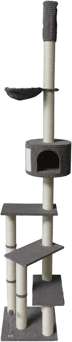 Hoogwaardige Plafondhoge Krabpaal voor Katten 240-260 cm in Grijze Corduroy