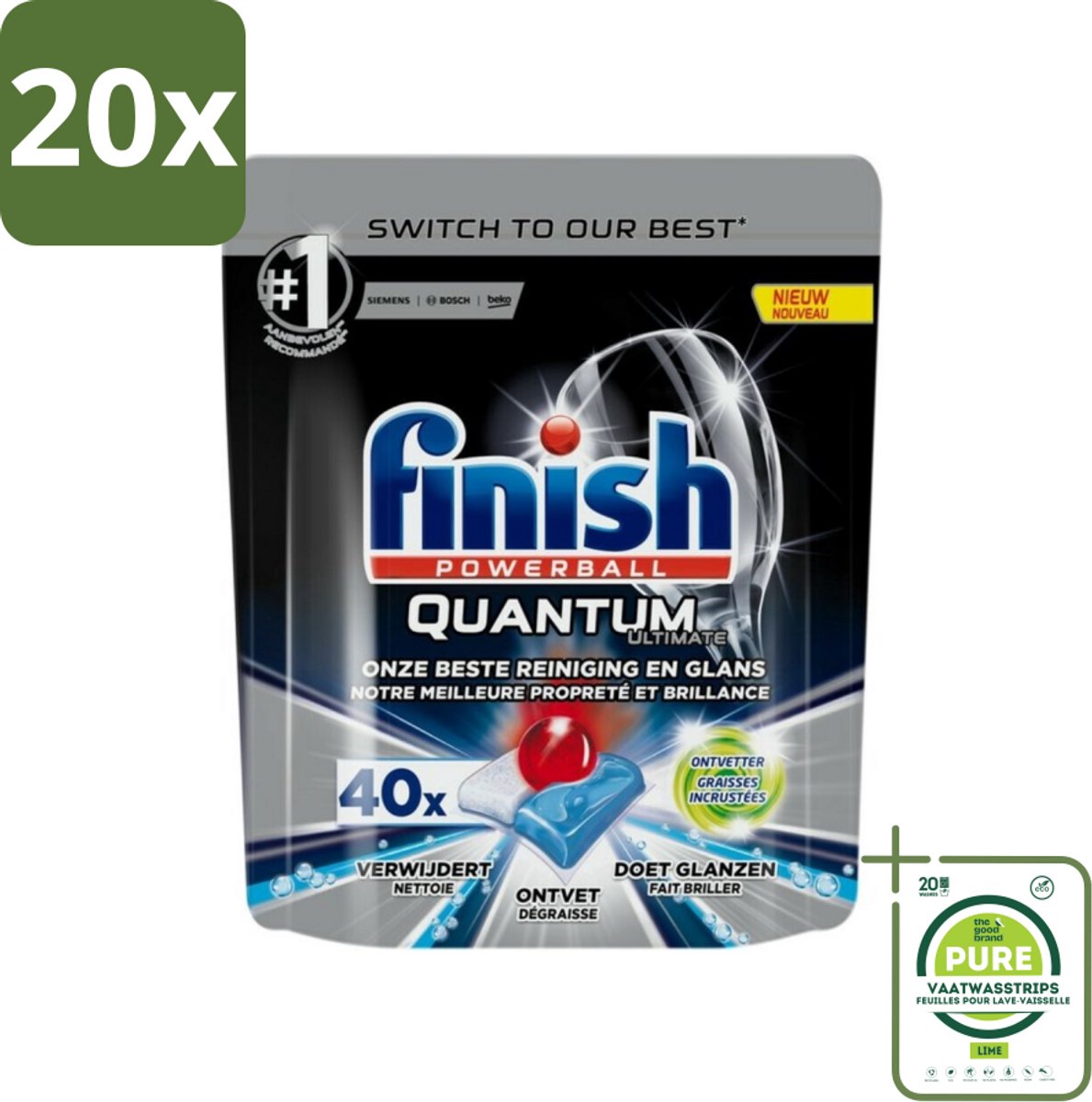 20 x Finish – Vaatwastabletten – Quantum Ultimate Ontvetter – 40 Capsules - Grootverpakking - Vaatwastabletten - Vaatwassertabletten - Ontvetter - Glans - Reiniging