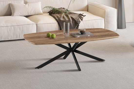 Table basse Aziz - 130x70x42.5cm - ovale danois - bois de manguier/noir - Rousseau - Tables basses ovales - Brun - MDF|Métal - Tables basses ovales