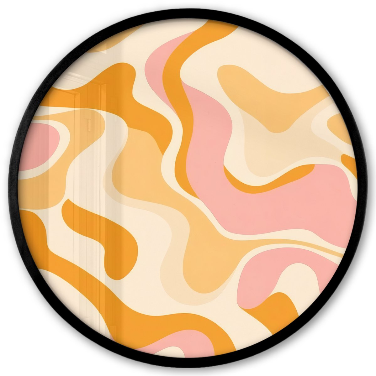 FrameYourWall Poster in lijst Rond - Fotolijst 40x40 cm - Posters - Abstract - Golvend - Oranje - Ronde posterlijst zwart - Decoratie - Wanddecoratie woonkamer - Muurdecoratie slaapkamer Abstract - Goldvend