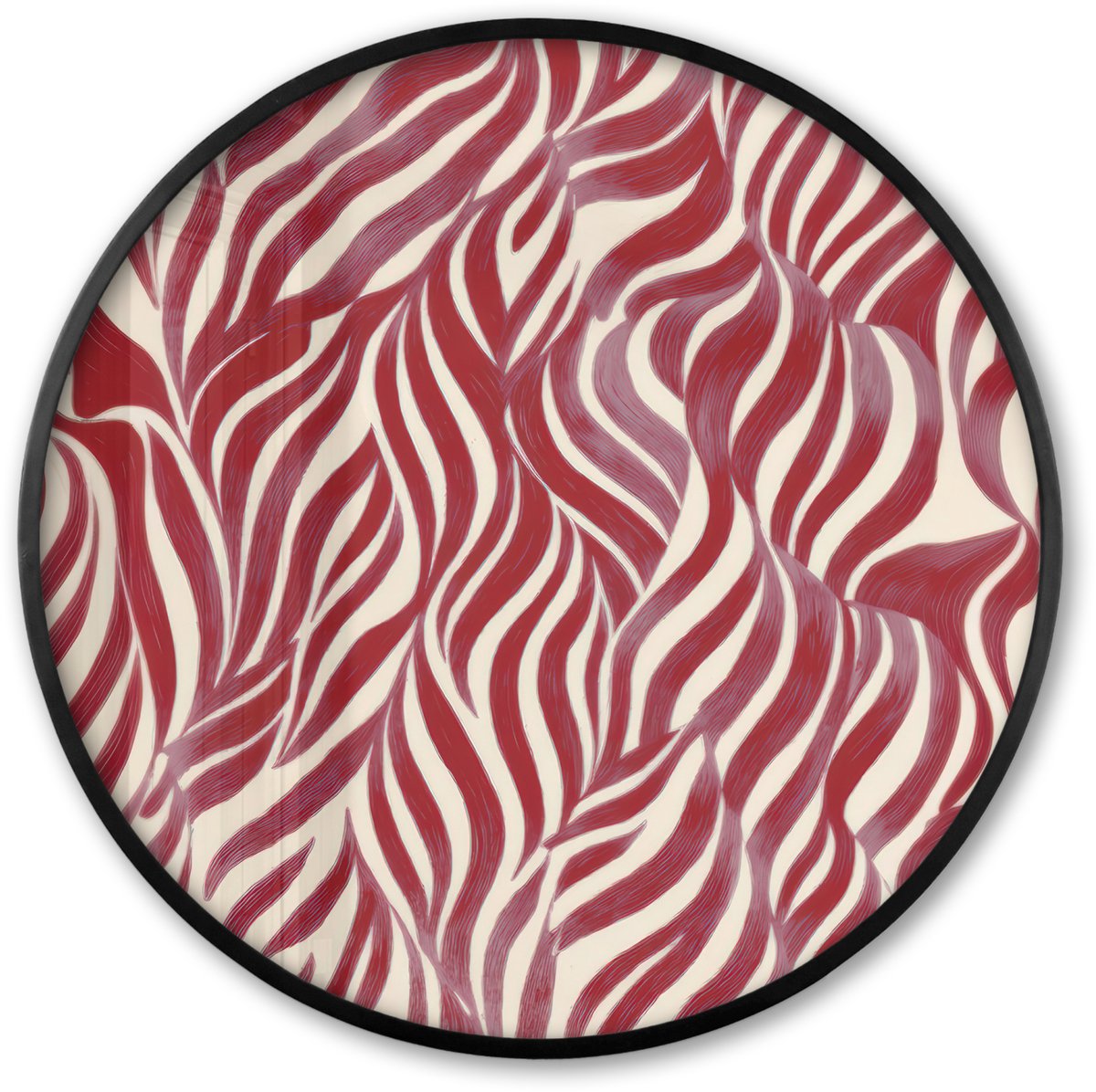 FrameYourWall Poster in lijst Rond - Fotolijst 60x60 cm - Posters - Golvende vormen - Abstract - Rood - Ronde posterlijst zwart - Decoratie - Wanddecoratie woonkamer - Muurdecoratie slaapkamer