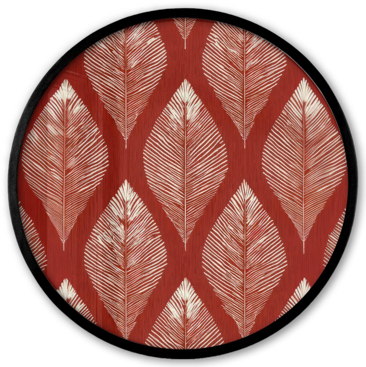 FrameYourWall Poster in lijst Rond - Fotolijst 40x40 cm - Posters - Bladeren - Rood - Elegant - Ronde posterlijst zwart - Decoratie - Wanddecoratie woonkamer - Muurdecoratie slaapkamer Multicolor