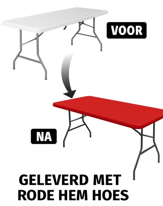 HEM Vouwtafel Inklapbaar 180x70 Wit - Buffettafel - Klaptafel - Campingtafel - 100 kg Belastbaar - 9,5 kg - Met Rode HEM Topper van Merkloos — afbeelding 4