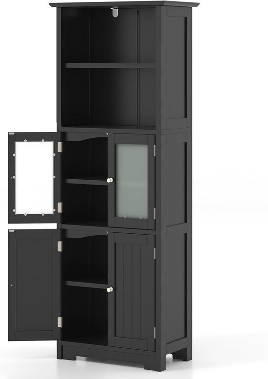 Shally Dogan Badkamerkast van wit hout met 3 laden, 2 deuren en 2 planken, ruimtebesparend, multifunctionele vloerkast, vrijstaande kast voor woonkamer, keuken, kantoor, kast 80,5 x 30 x 86,5 cm