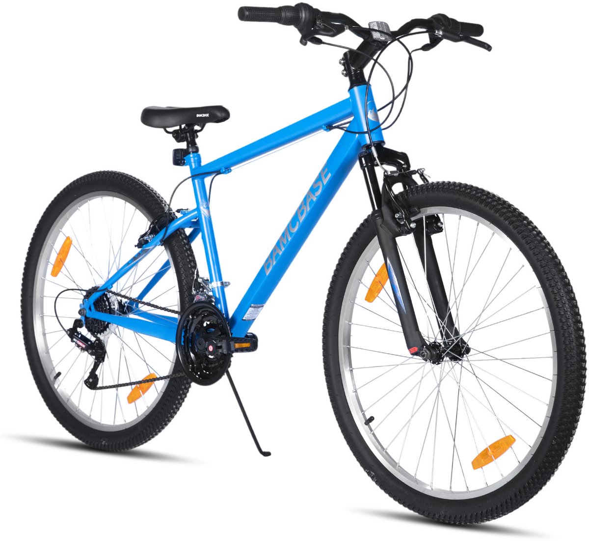 BAMCBASE Agave Voorvering Mountainbike - 26 inch - Carbonstalen Frame - 18 Versnellingen - Handrem - V-Brake - Spatborden - Blauw - Geschikt voor buitenactiviteiten in de lente