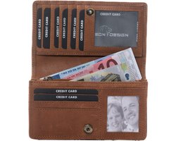 Portemonnee dames - Portefeuille dames - Beurs - Leer - Vintage Bruin