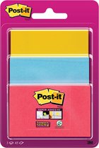 Post-it Super Sticky notes, 45 vel, 3 formaten, geassorteerde kleuren , op blister