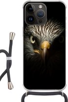 Geschikt voorApple Iphone 14 Pro - Crossbody Case - Vogel - Adelaar - Roofvogels - Oog - Snavel - Licht - Siliconen - Crossbody - Backcover met Koord - Telefoonhoesje met koord - Hoesje met touw