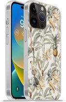 Geschikt voorApple Iphone 14 Pro - Softcase hoesje - Bloem - Ananas - Tropisch - Siliconen Telefoonhoesje
