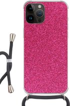 Geschikt voorApple Iphone 14 Pro Max - Crossbody Case - Roze - Abstract - Design - Siliconen - Crossbody - Backcover met Koord - Telefoonhoesje met koord - Hoesje met touw