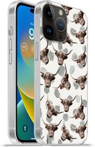 Geschikt voorApple Iphone 14 Pro - Softcase hoesje - Koe - Schotse hooglander - Dieren - Siliconen Telefoonhoesje