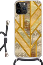 Geschikt voorApple Iphone 14 Pro Max - Crossbody Case - Goud - Marmer print - Vintage - Siliconen - Crossbody - Backcover met Koord - Telefoonhoesje met koord - Hoesje met touw