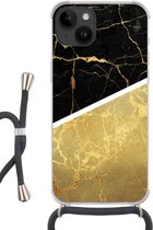 Geschikt voorApple Iphone 14 - Crossbody Case - Marmer print - Zwart - Goud - Siliconen - Crossbody - Backcover met Koord - Telefoonhoesje met koord - Hoesje met touw