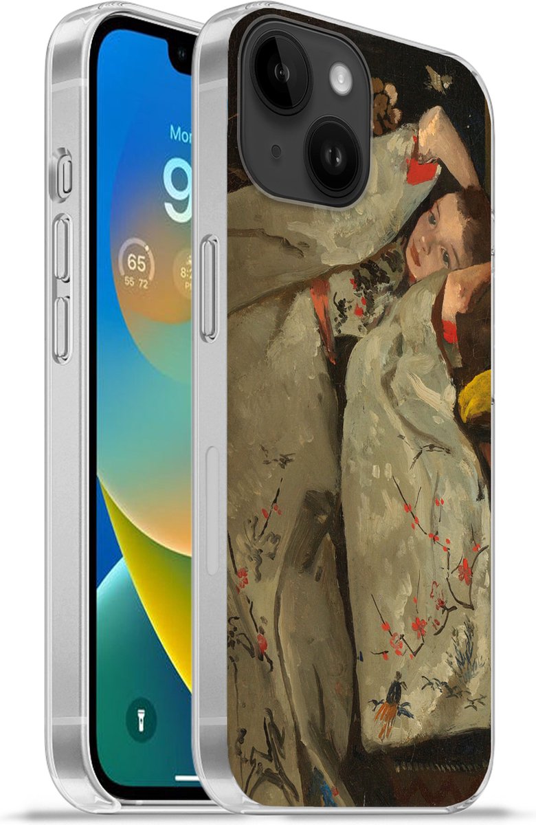 Telefoonhoesje Geschikt voor Apple Iphone 14 hoesje - Meisje in witte kimono - Schilderij van George Hendrik Breitner - Siliconen Telefoonhoesje Telefoonhoesje