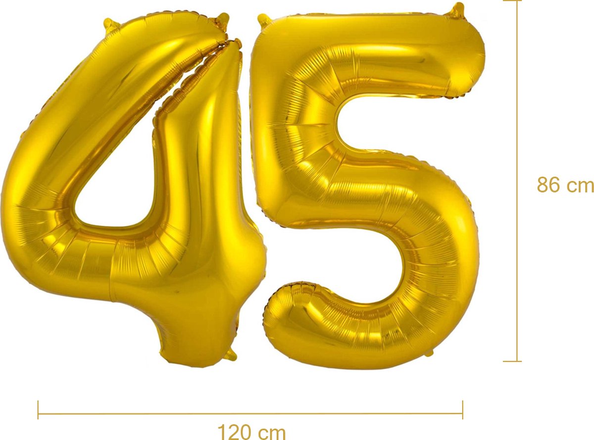 Ballon Cijfer 45 Jaar Goud Helium Ballonnen Verjaardag Versiering Cijfer Ballon Feest Versiering Met Rietje - 86Cm — afbeelding 2