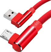 DrPhone D9 Micro USB Dubbele 90° Haakse Nylon Gevlochten 2.4A kabel – 2 Meter -Datasynchronisatie & Snel opladen – Rood