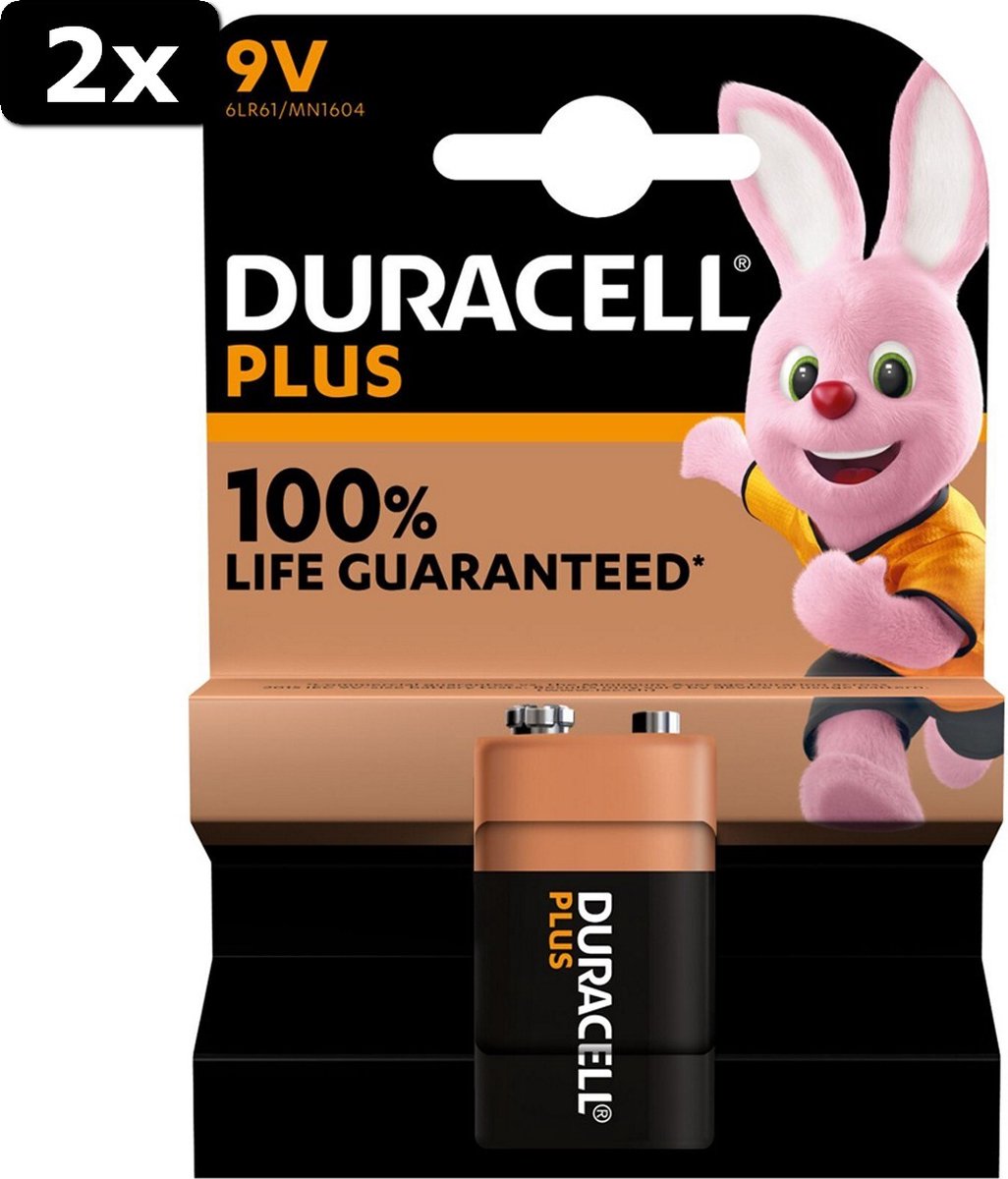 2x Duracell Alka Plus 100% 9v X1