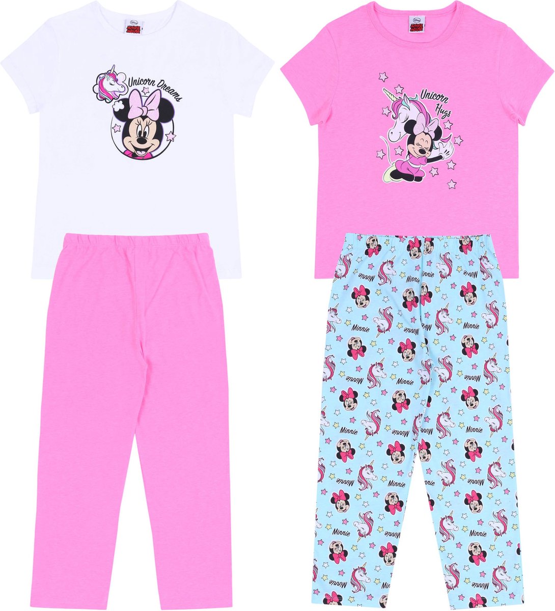 DISNEY Minnie - 2 x Roze en Witte Pyjama, Eenhoorn / 134
