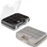 Forte Plastics - 2x boîtes de rangement/boîtes de tri - 21 compartiments en plastique - 28 x 21 x 6 cm - noir et taupe