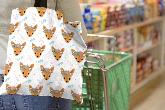 Sac bandoulière - Sac de plage - Shopper Cerf - Fleurs - Feuilles - Design - 40x40 cm - Sac en coton