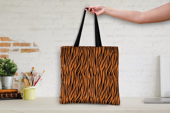 Sac Bandoulière - Sac De Plage - Shopper Imprimé Tigre - Marron - Zwart - 45x45 cm - Sac Coton