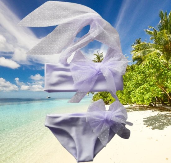 Maat 74 Bikini zwemkleding Wit badkleding met strik voor baby en kind zwem kleding Stippen tule - Merkloos