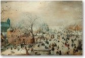 Winterlandschap met schaatsers - 90x60 Canvas Liggend - Hendrick Avercamp